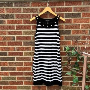 White House Black Market Black and White Striped Cut Out Sleeveless Dress